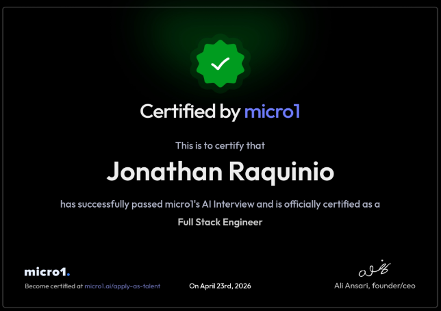 Full Stack Engineer certificate